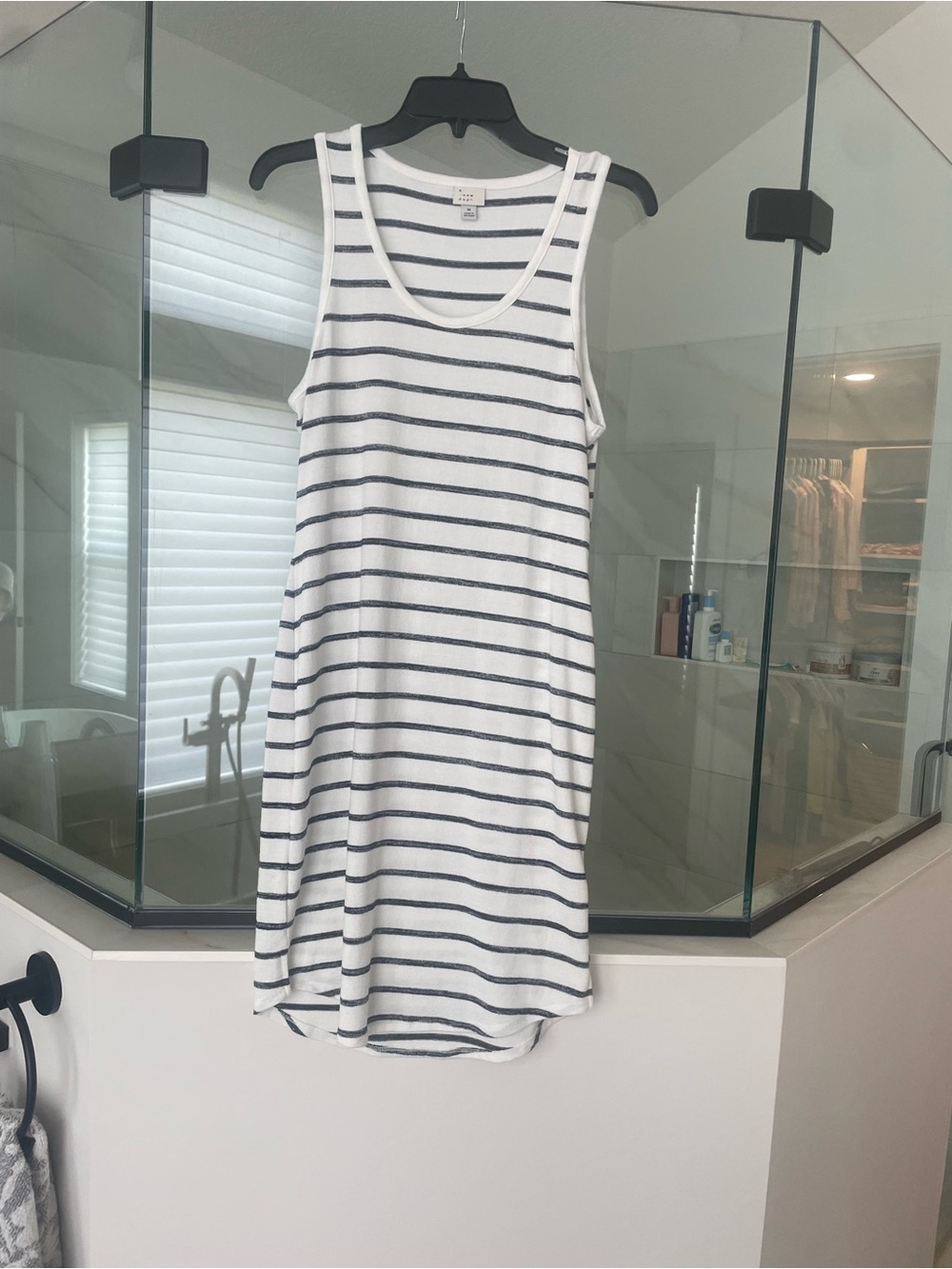 Striped Tank Dress - White with Navy Stripes